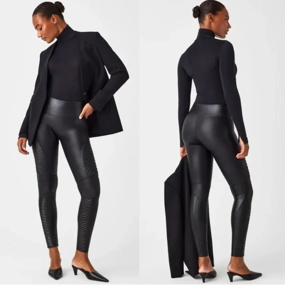 SPANX Black Faux Leather Leggings-size medium - Picture 4 of 16